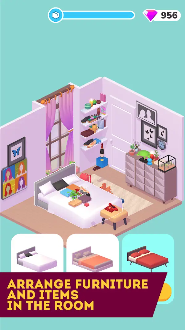 Captura de ecrã do jogo Decor Life com uma divisão decorada e acolhedora
